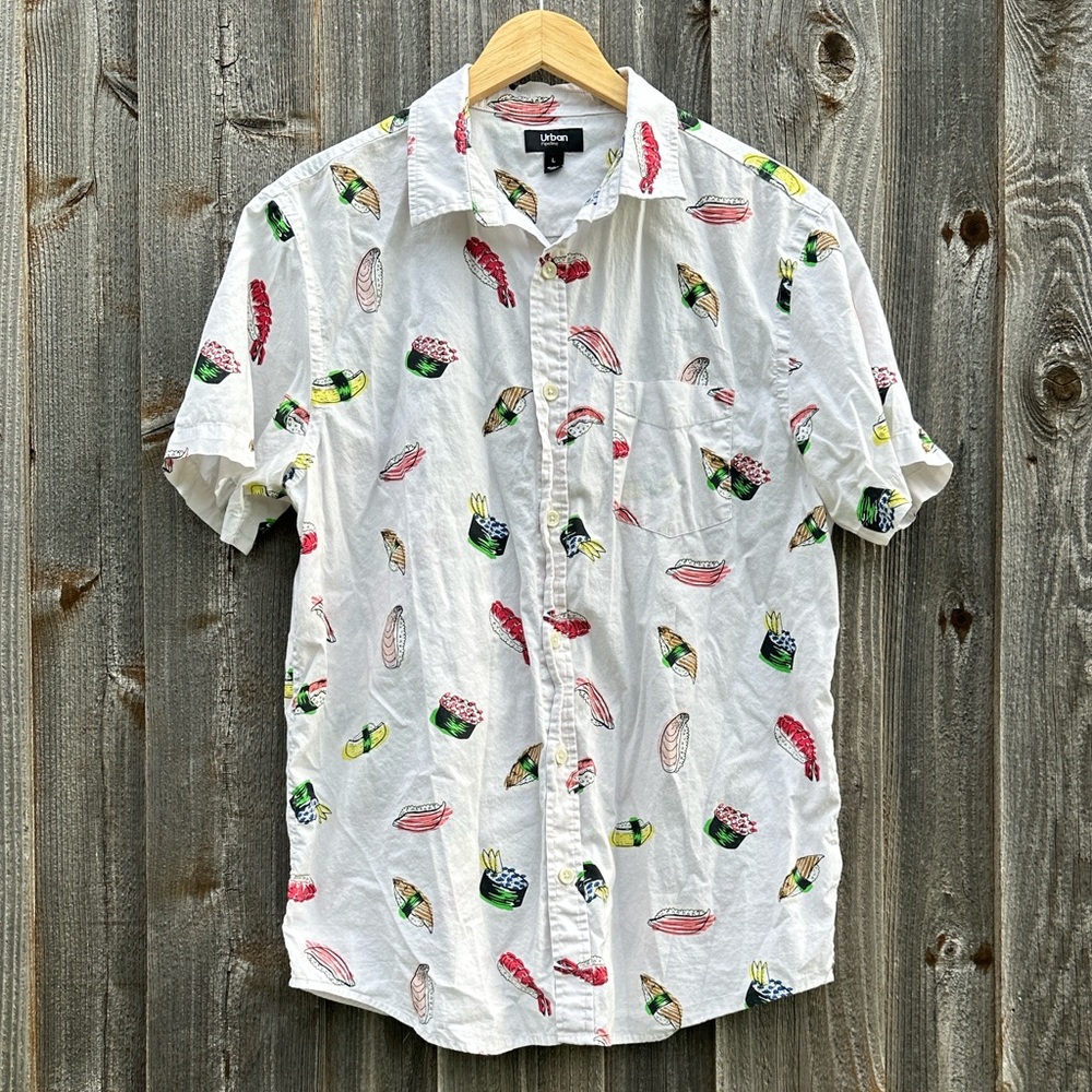 Urban Pipeline White Shirt with Sushi Print EUC